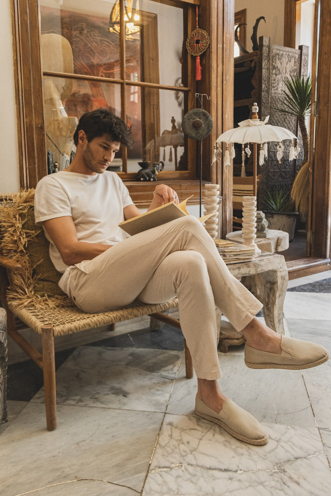 beige linen pants