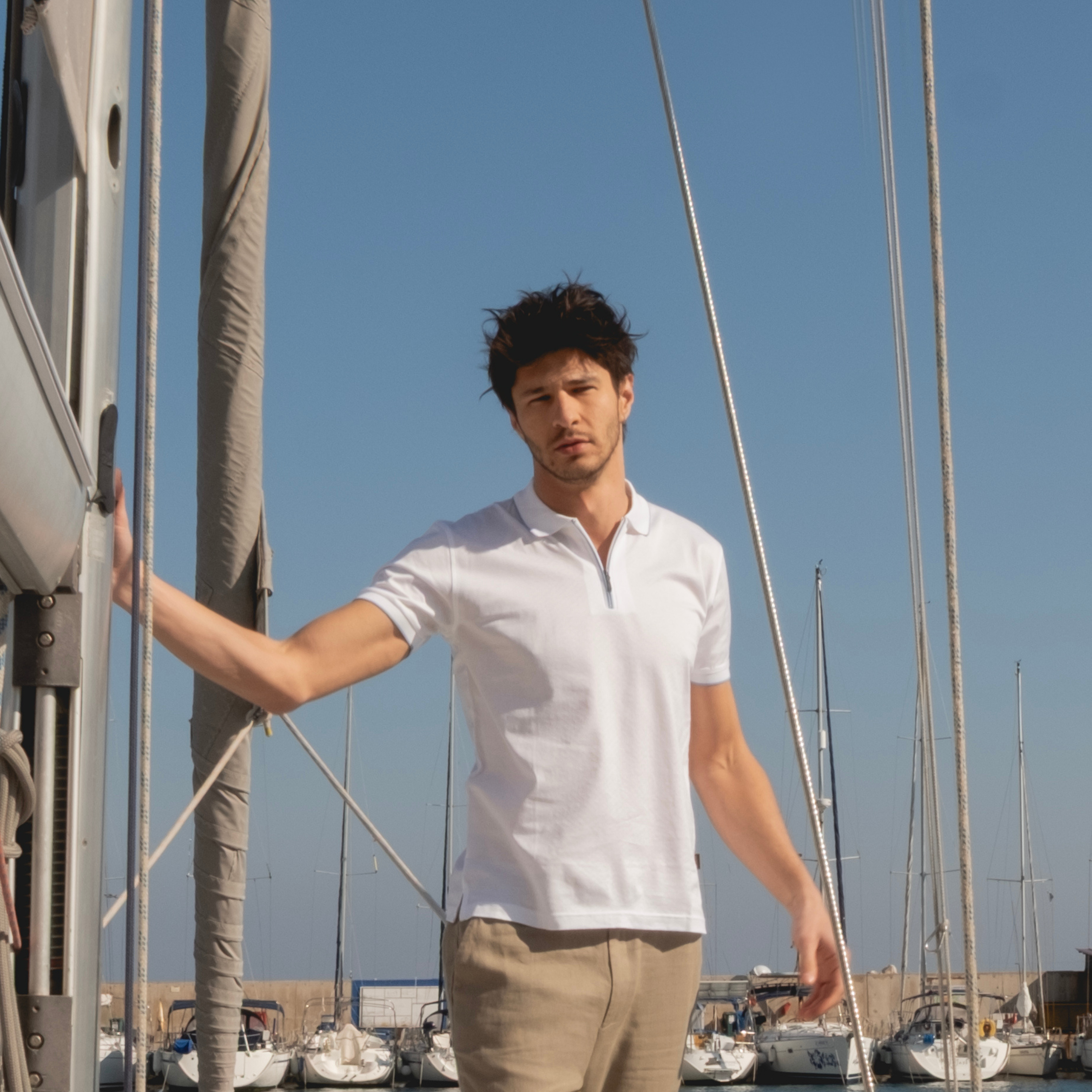Men's White Riviera Polo T-Shirt Slim Fit