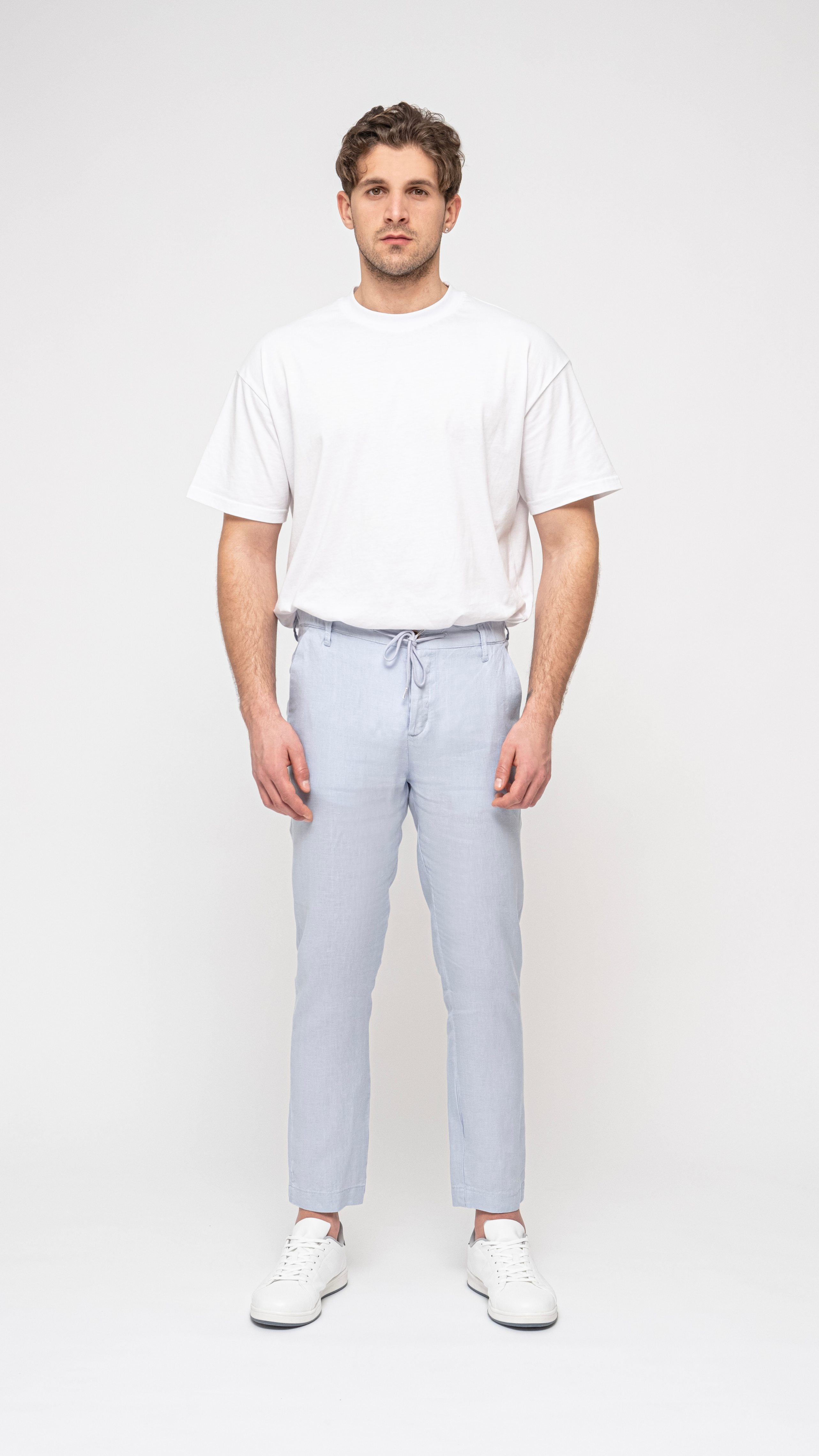 Mens Light Sky Blue Tapered 100 Linen Pants Ultra Slim Fit