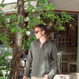 Men's Khaki Green Linen Shirt