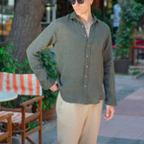 Men's Khaki Green Linen Shirt